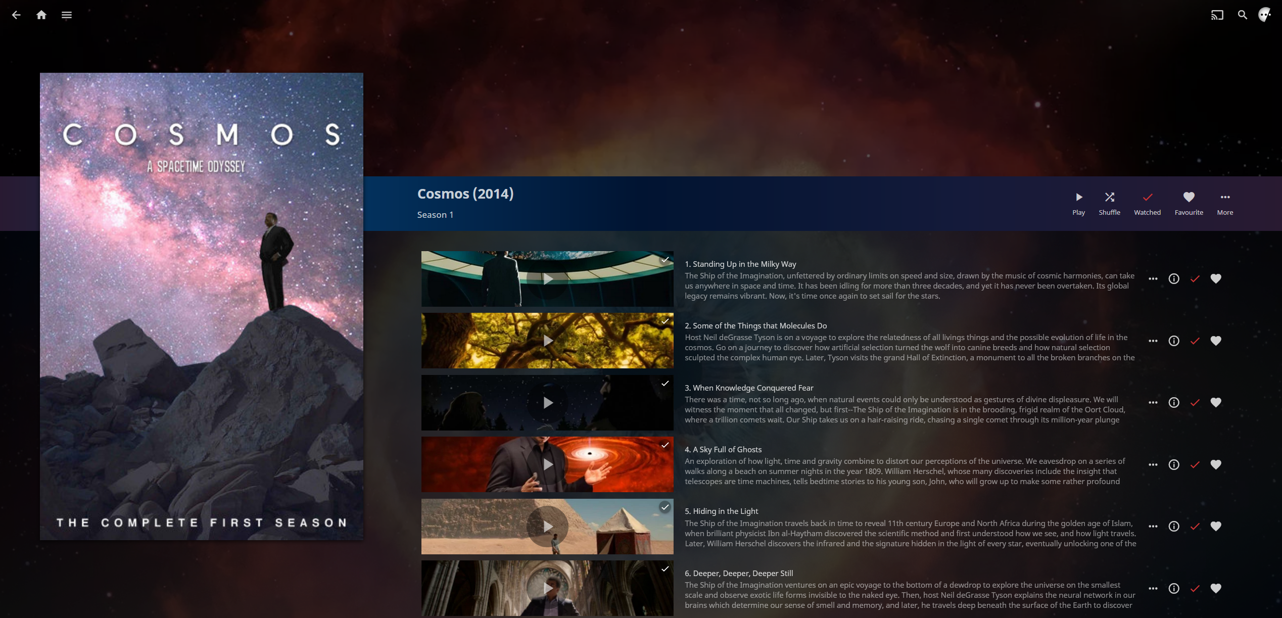Screenshot of a TV show page with stylized episode previews