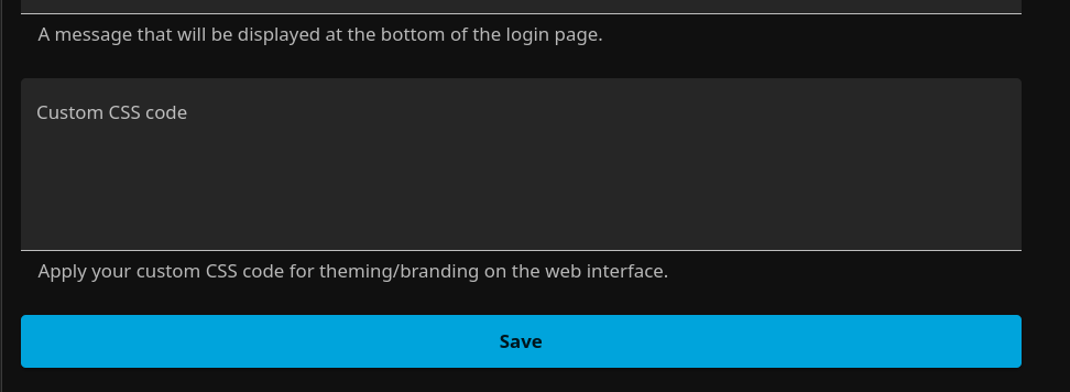Screenshot of the "Custom CSS" setting in the administrator dashboard of the web client
