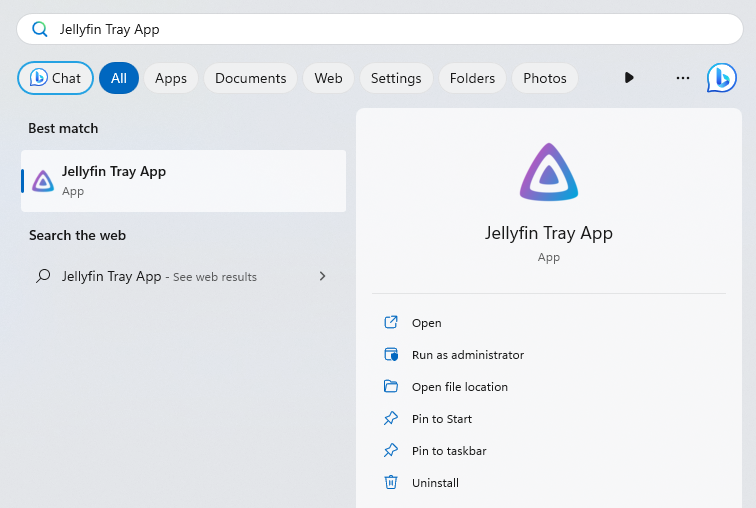 Jellyfin Tray App Search